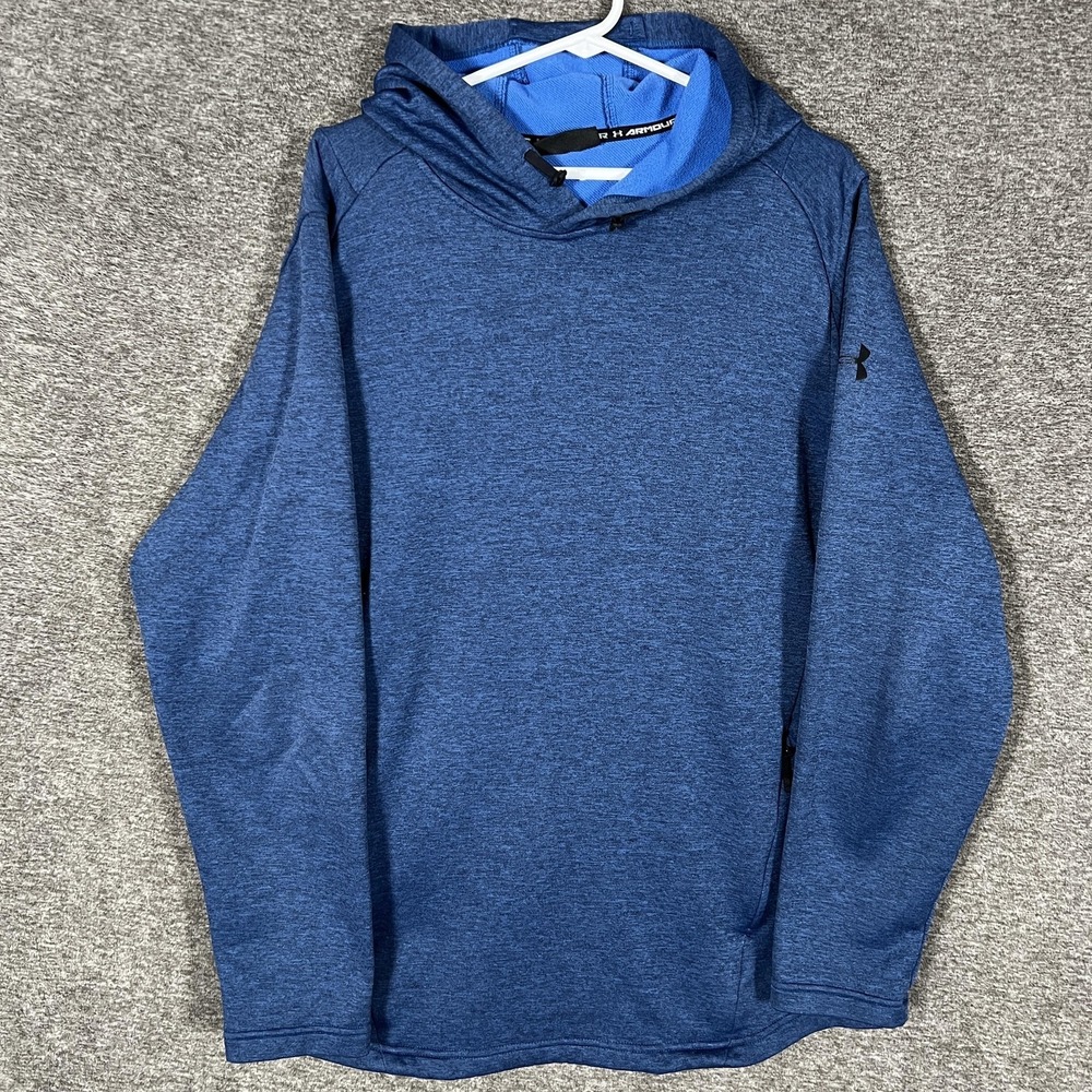 Under Armour Hoodie Mens XL Blue ColdGear Fitted Pullover Athletic Logo‎ Fleece